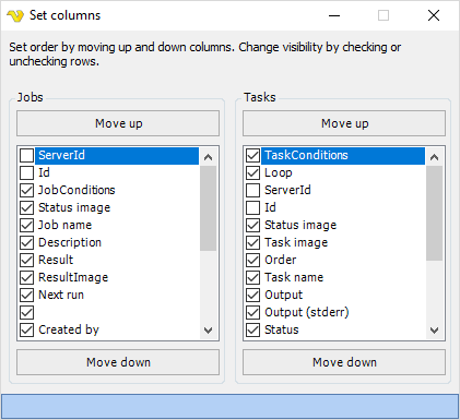 VisualCron Interface Grid Set-Columns