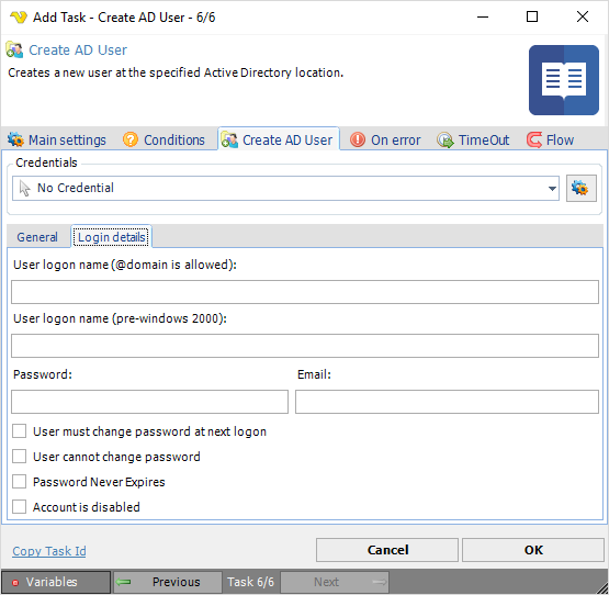 TaskActivedirectoryCreateADUserLogin