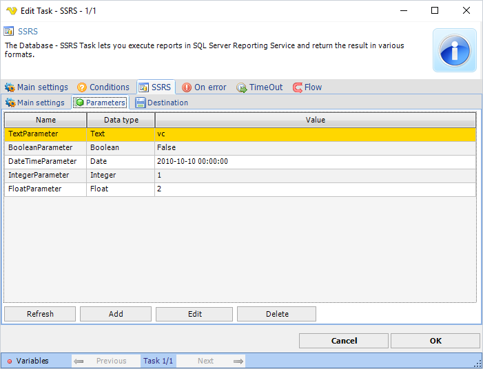 SSRS-parameters