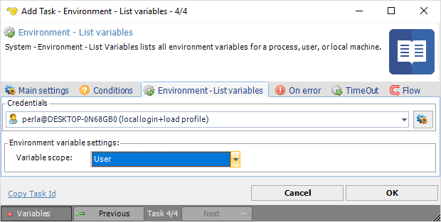 TaskSystemEnvironmentListvariables